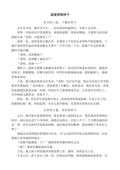 班主任成长育人故事《温暖那颗种子》