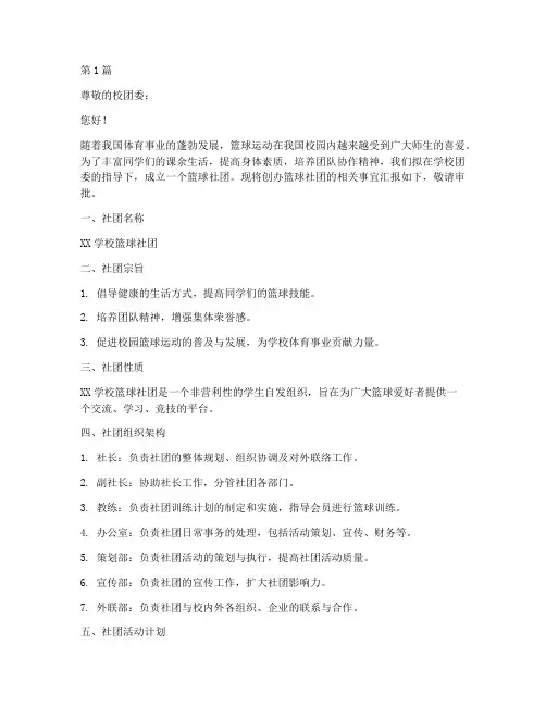 篮球社团创办申请书模板(3篇)