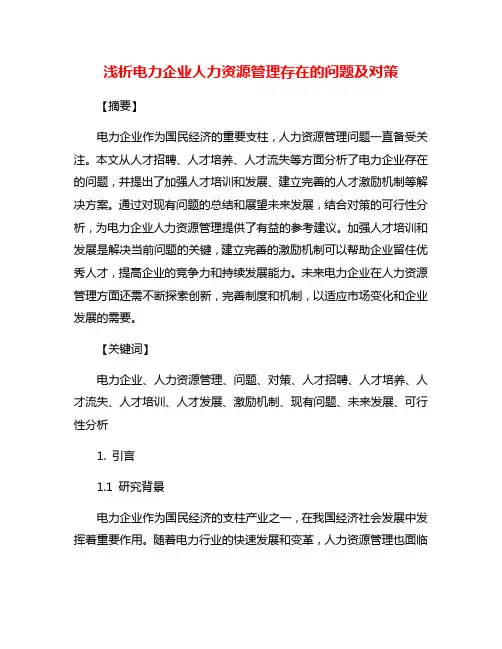 浅析电力企业人力资源管理存在的问题及对策