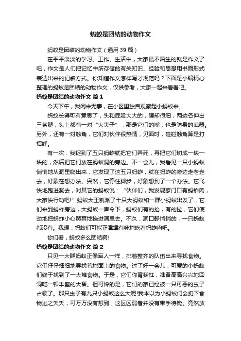 蚂蚁是团结的动物作文（通用39篇）