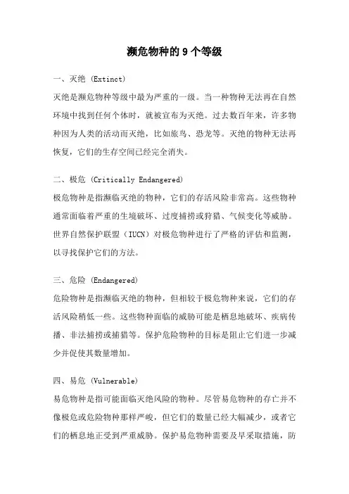 濒危物种的9个等级