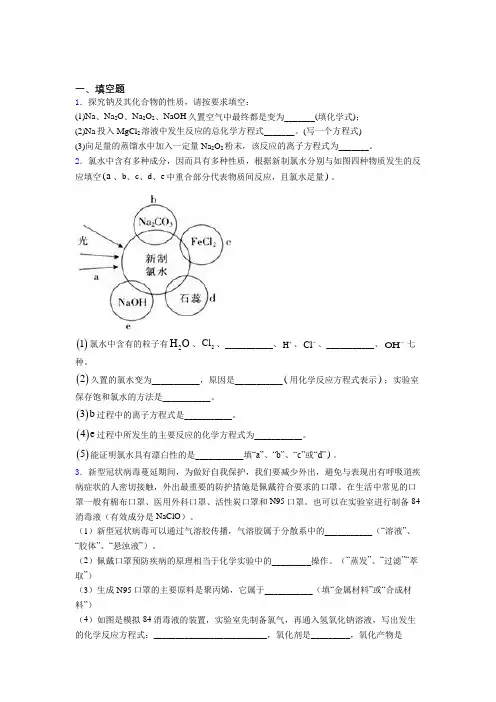 人教版初中高中化学必修一第二章《海水中的重要元素—钠和氯》阶段练习(含答案解析)
