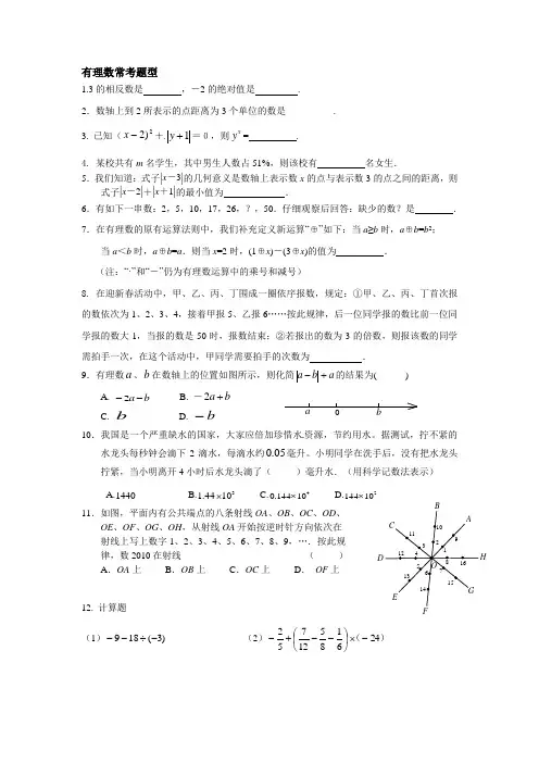 苏教版七年级上册数学期末复习题型训练及试卷含答案