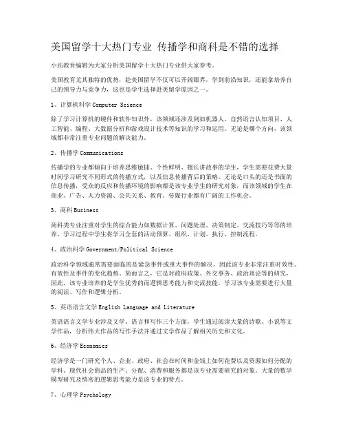 美国留学十大热门专业 传播学和商科是不错的选择