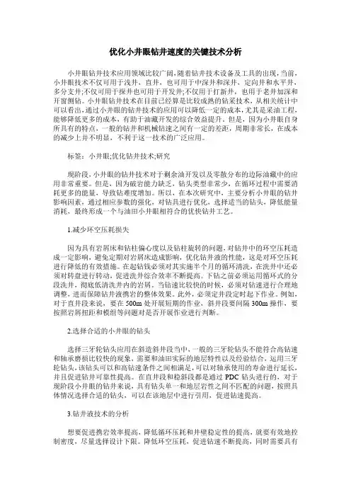 优化小井眼钻井速度的关键技术分析
