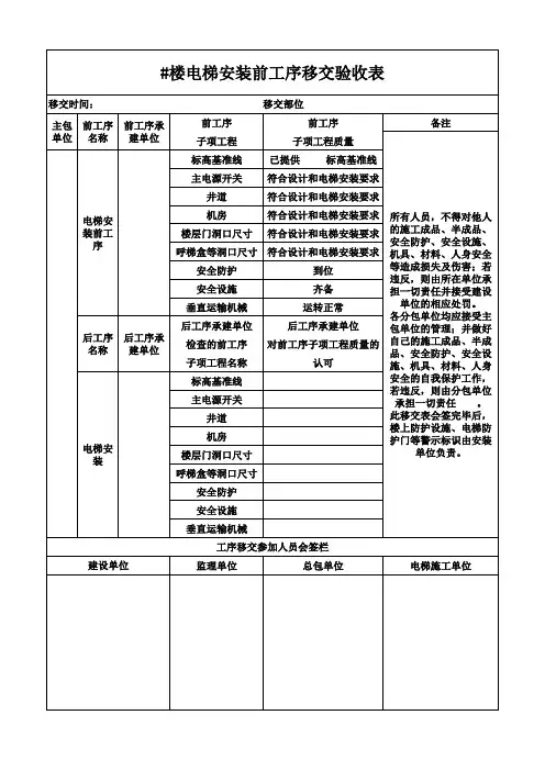 电梯安装前移交单