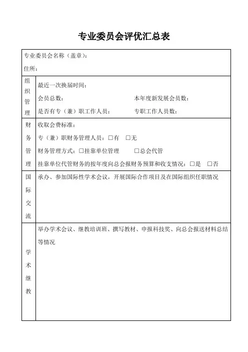 专业委员会评优汇总表