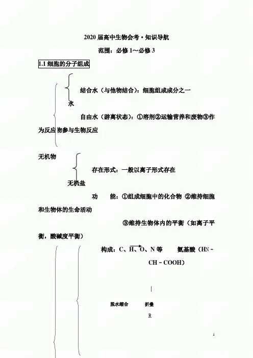 2020届高中生物毕业会考知识清单(精华版)
