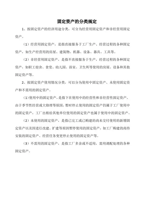 固定资产的分类规定(实用版)