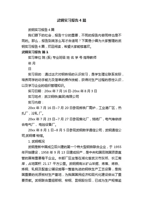 武钢实习报告4篇