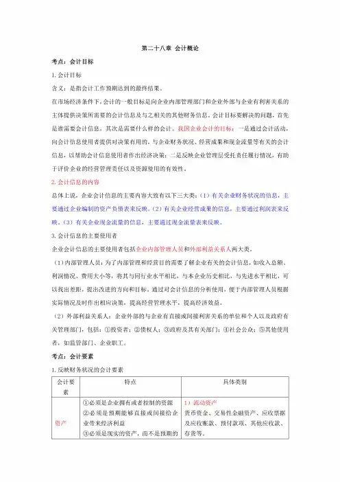 2024中级经济师经济基础三色笔记-第28章会计概论