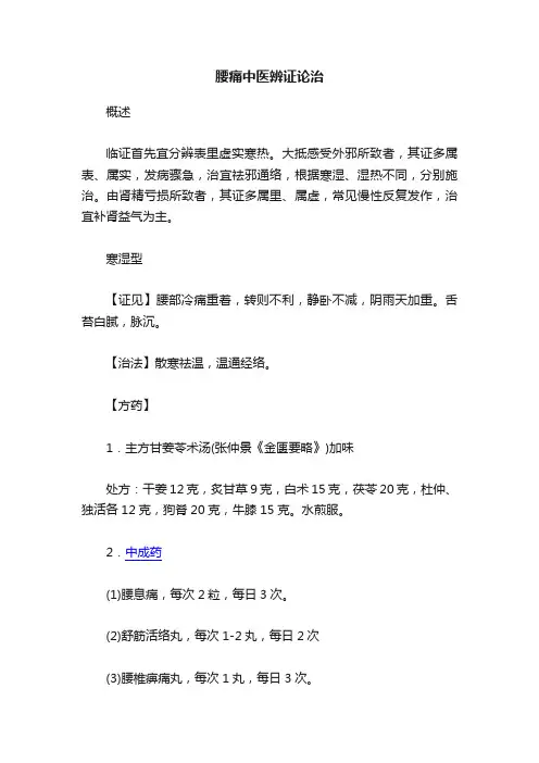 腰痛中医辨证论治