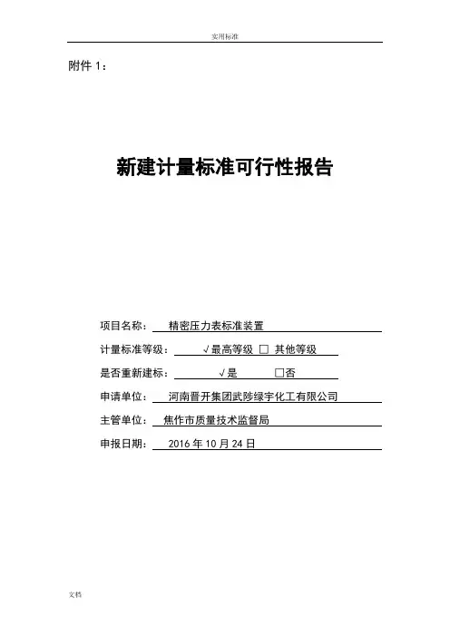 计量实用的标准建标可行性报告材料