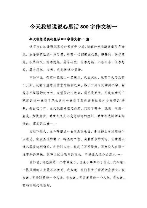 今天我想说说心里话800字作文初一
