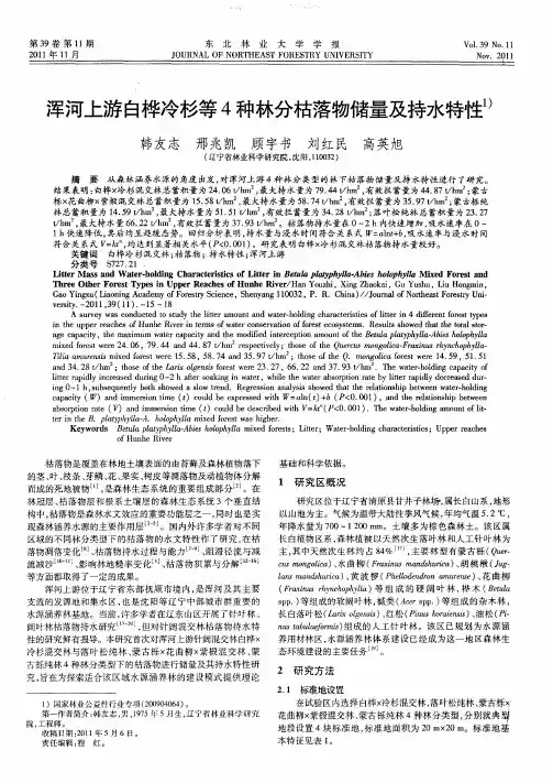浑河上游白桦冷杉等4种林分枯落物储量及持水特性