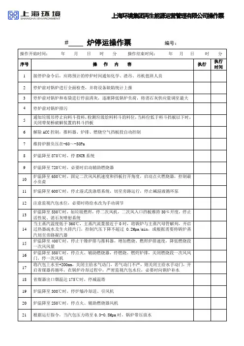 启、停炉操作票