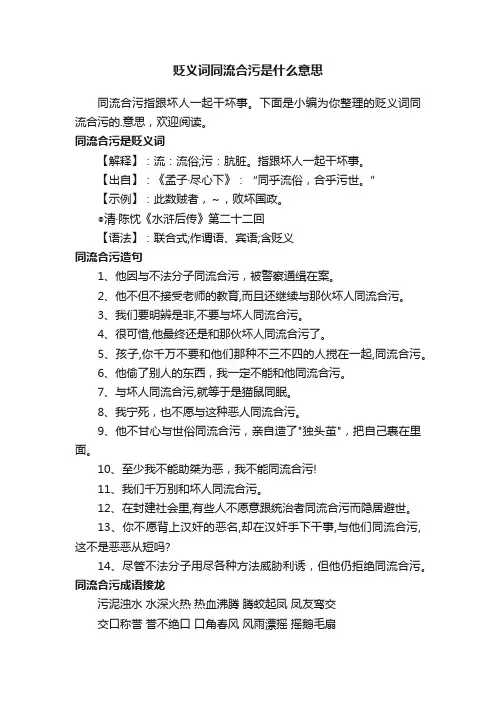 贬义词同流合污是什么意思