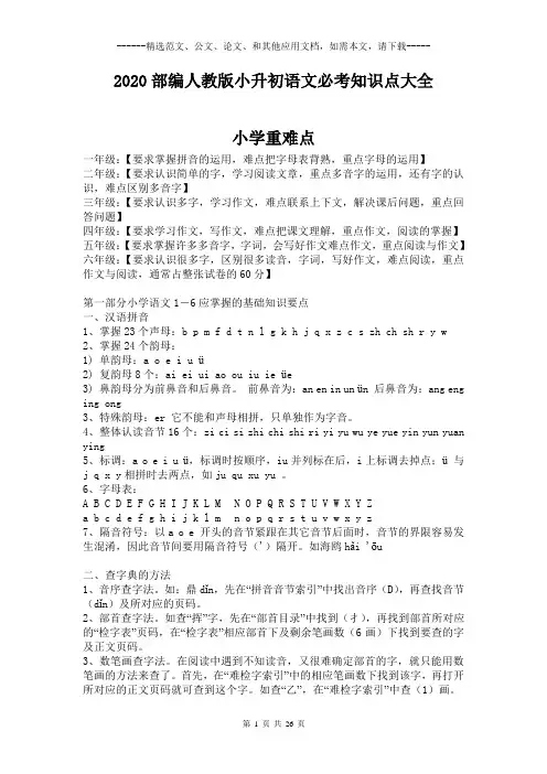 2020部编人教版小升初语文必考知识点大全