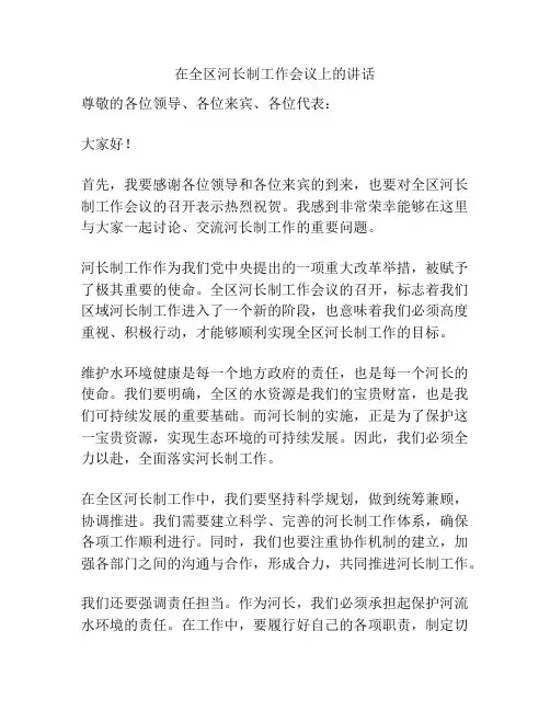 在全区河长制工作会议上的讲话