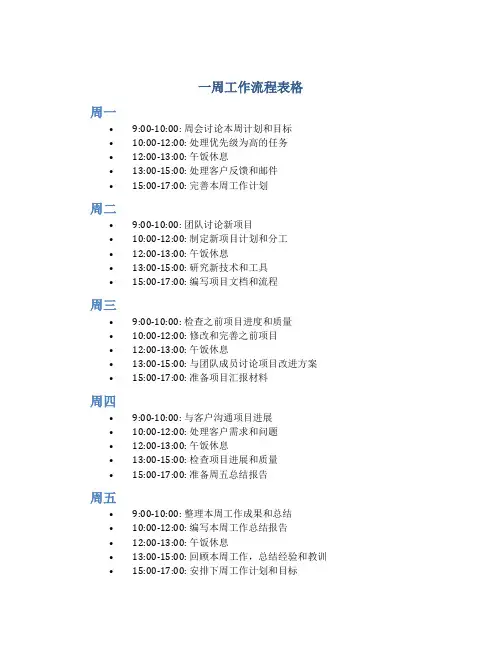 一周工作流程表格