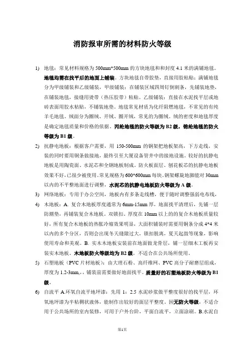 免费-消防报审所需的材料防火等级