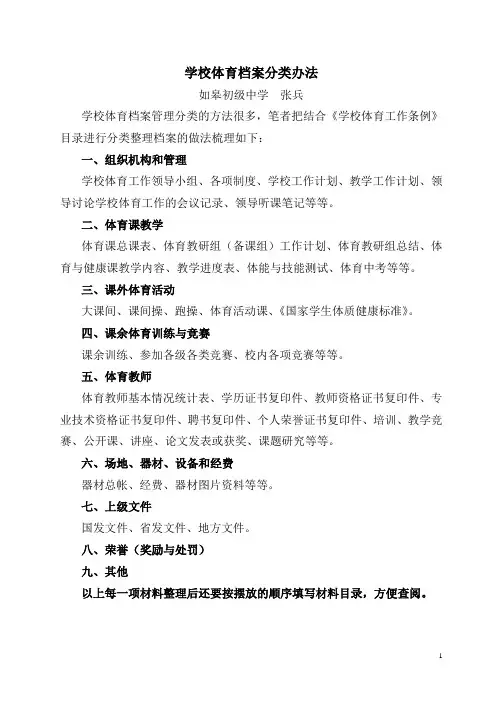 学校体育档案分类办法
