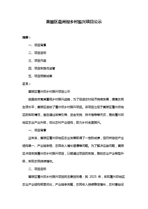 黄陂区葛州坝乡村振兴项目公示