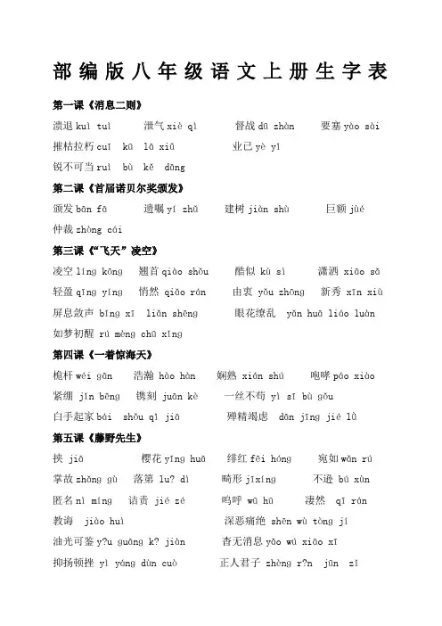 部编版八年级语文上册生字表