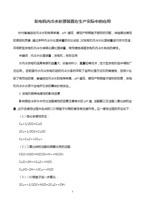 发电机内冷水处理装置在生产实际中的应用
