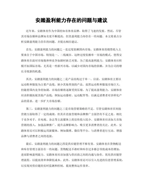 安踏盈利能力存在的问题与建议