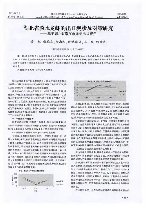 湖北省淡水龙虾的出口现状及对策研究——基于湖北省潜江市龙虾出口视角