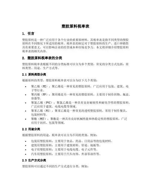 塑胶原料税率表