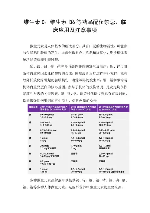 维生素-C、维生素-B6等药品配伍禁忌、临床应用及注意事项