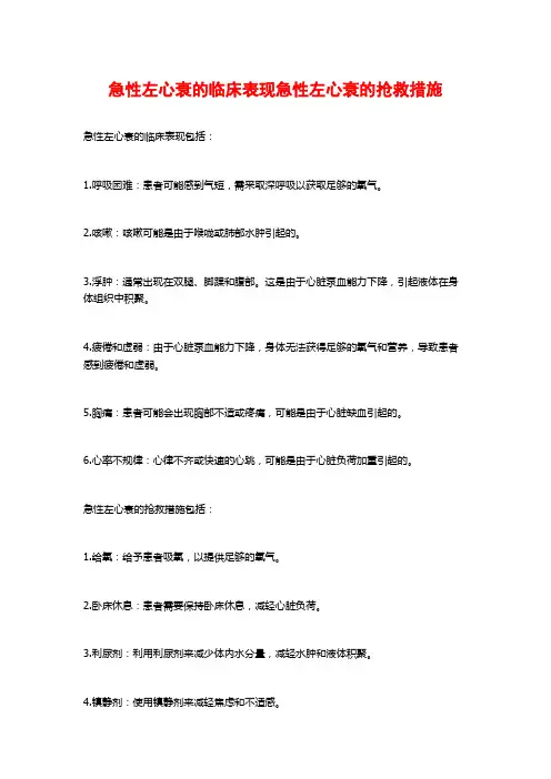 急性左心衰的临床表现急性左心衰的抢救措施