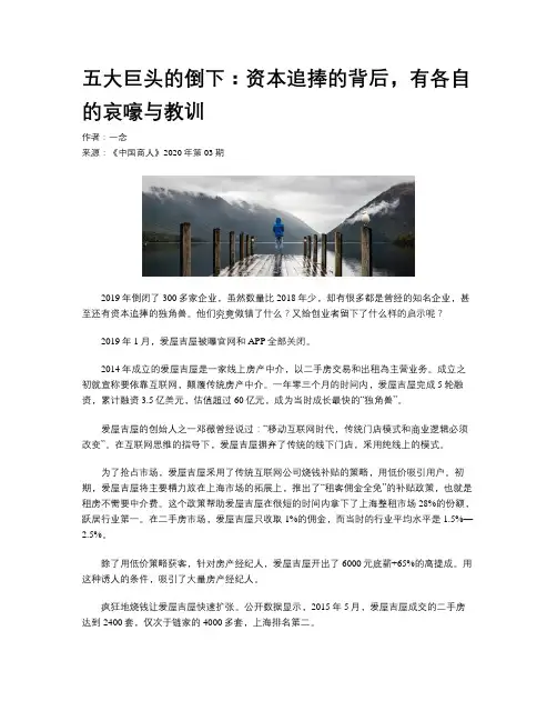 五大巨头的倒下：资本追捧的背后，有各自的哀嚎与教训