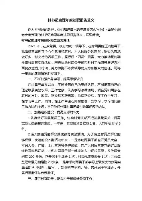 村书记助理年度述职报告范文