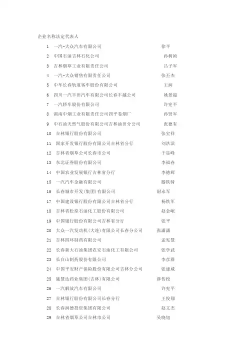 吉林省百强企业名单
