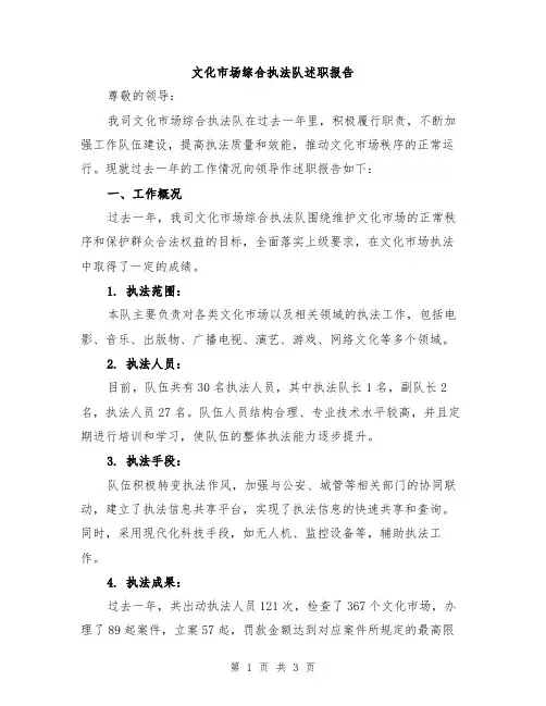 文化市场综合执法队述职报告