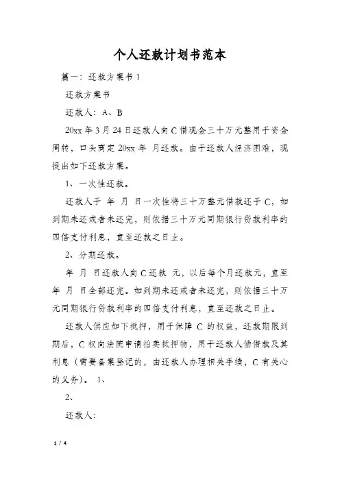 个人还款计划书范本
