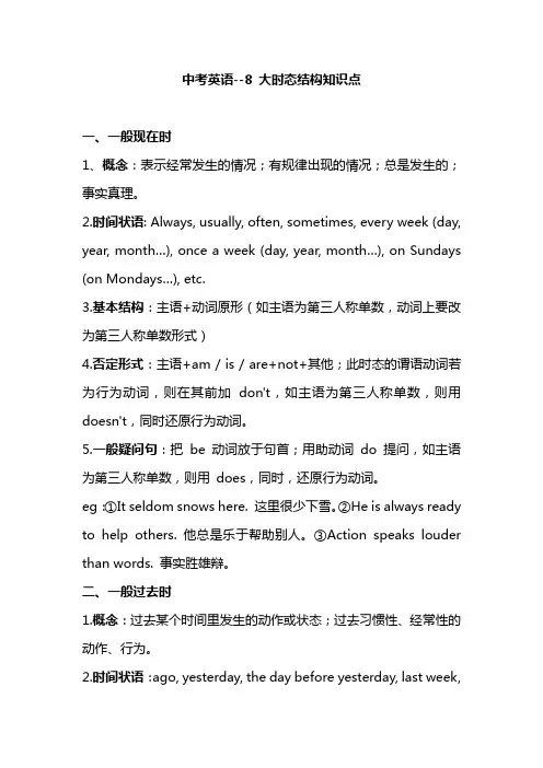 中考英语--8 大时态结构知识点