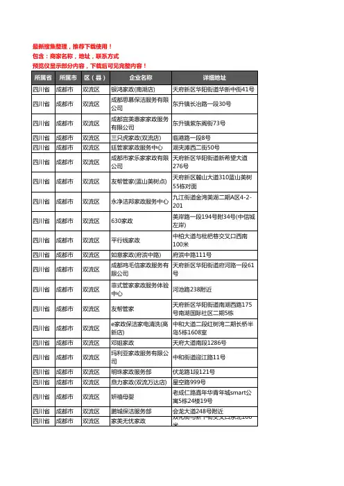新版四川省成都市双流区家政服务企业公司商家户名录单联系方式地址大全108家