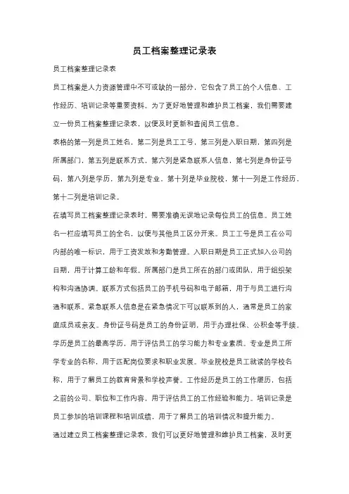 员工档案整理记录表