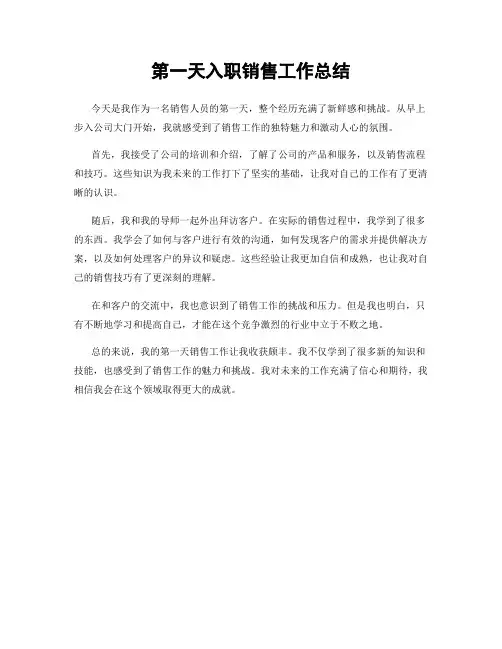 第一天入职销售工作总结