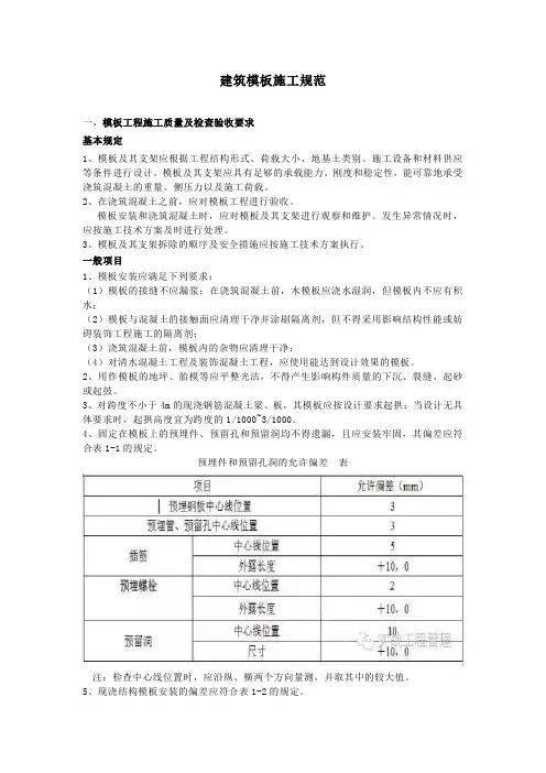 建筑模板施工规范