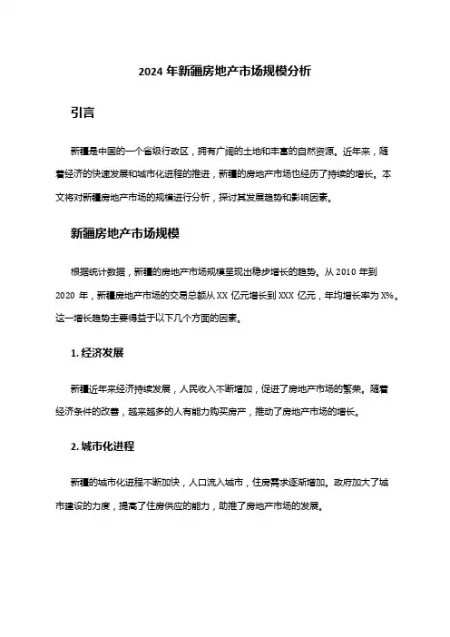 2024年新疆房地产市场规模分析