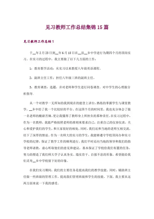 见习教师工作总结集锦15篇