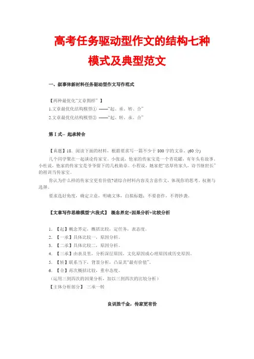 高考任务驱动型作文的结构七种模式及典型范文