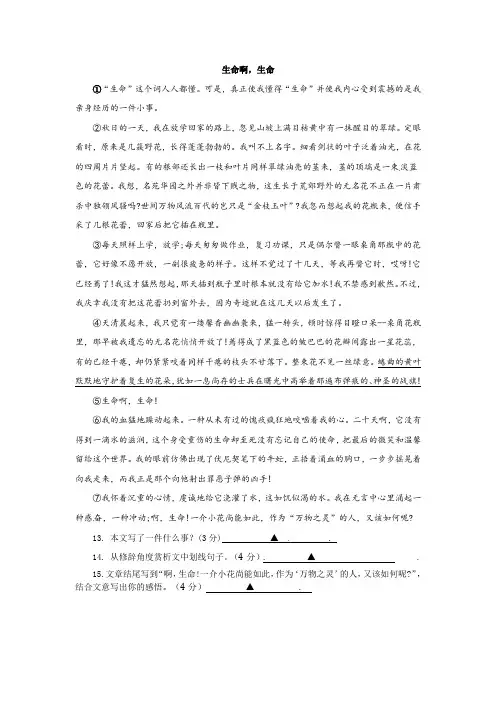《生命啊,生命》阅读练习及答案