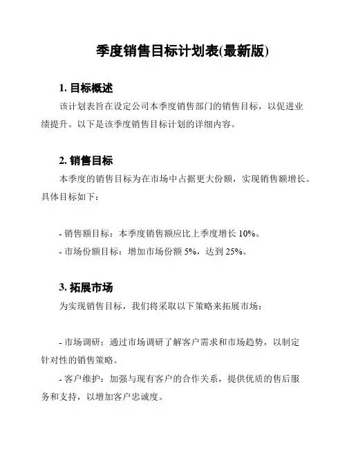 季度销售目标计划表(最新版)