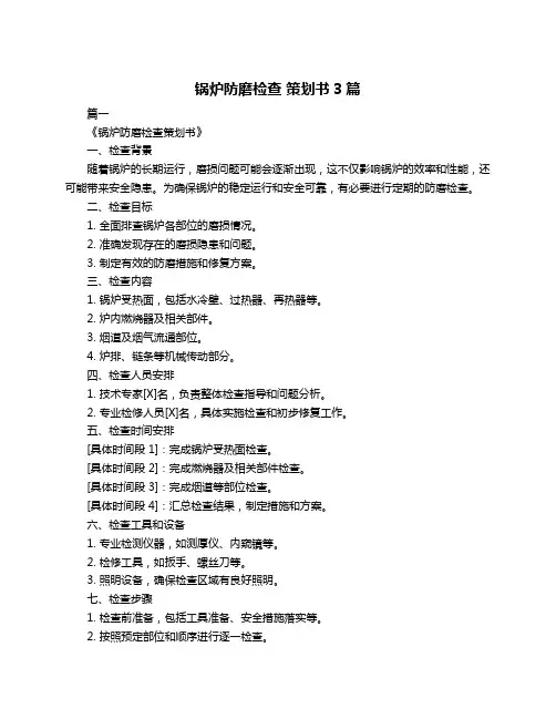 锅炉防磨检查 策划书3篇